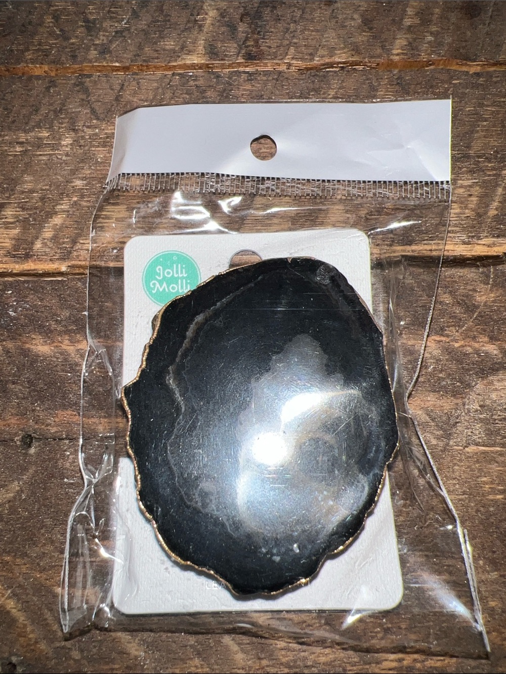 Black Agate-Look Decorative phone grip  with Gold Trim
